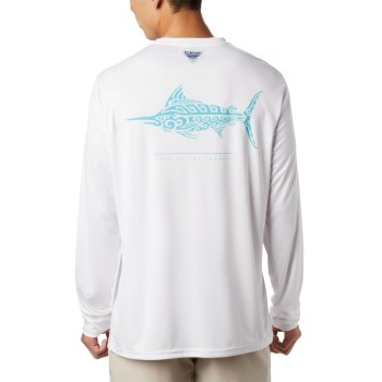 Pánské Mikiny Columbia PFG Terminal Tackle Tribal Fish Long Sleeve Bílé AQPTLZ219